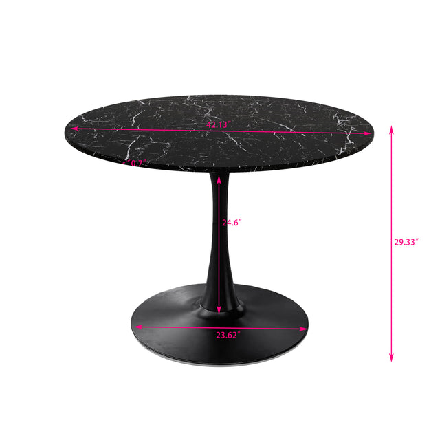 42.12"Modern Round Dining Table with Printed Black Marble Table Top,Metal Base Dining Table, End Table Leisure Coffee Table