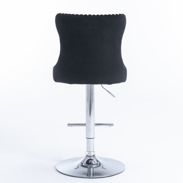 A&A Furniture,Swivel Velvet Barstools Adjusatble Seat Height from 25-33 Inch, Modern Upholstered Chrome base Bar Stools with Backs Comfortable Tufted for Home Pub and Kitchen Island(Black,Set of 2)