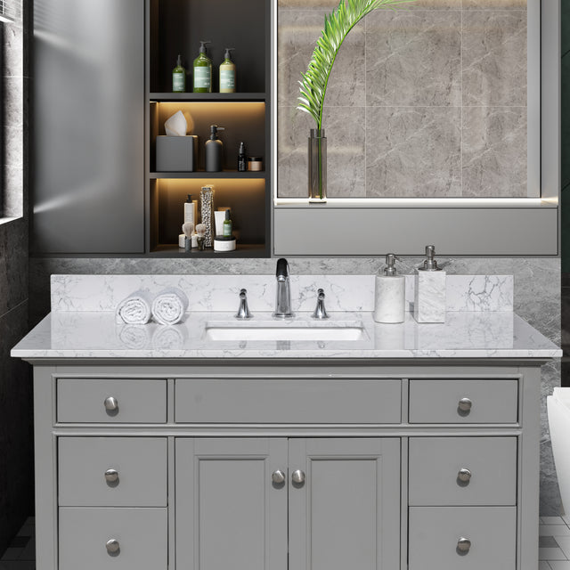 Montary 49"x 22" bathroom stone vanity top carrara jade engineered marble color with undermount ceramic sink and 3 faucet hole with backsplash