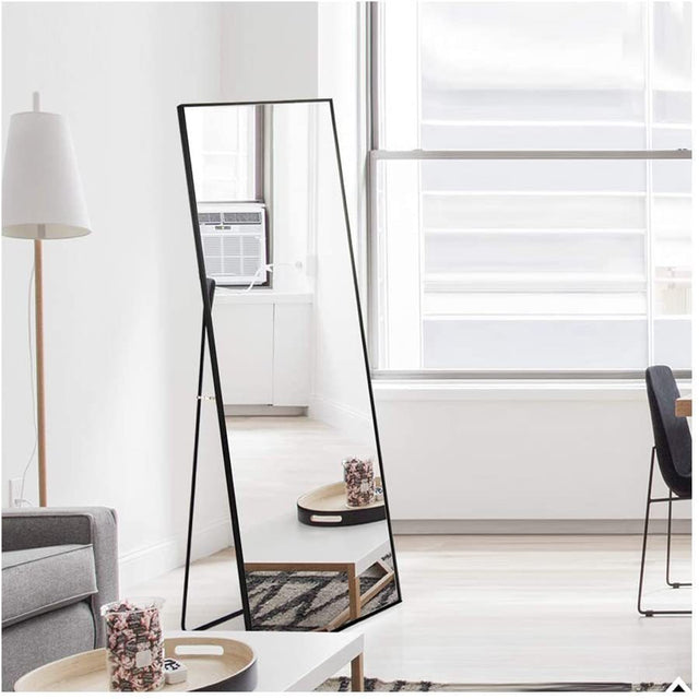 Miro 1500 400-b Full Length Mirror Floor Mirror Hanging Standing or Leaning, Bedroom Mirror Wall-Mounted Mirror with Black Aluminum Alloy Frame, 59" x 15.7"