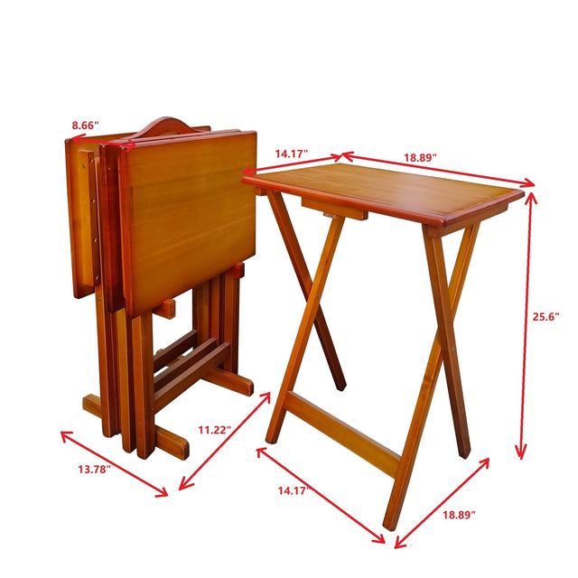 Folding Trays with Storage Rack,Snack Table - Set of 4,honey