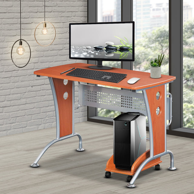 Techni Mobili Modern Computer Desk With Mobile CPU Caddy, Dark Honey