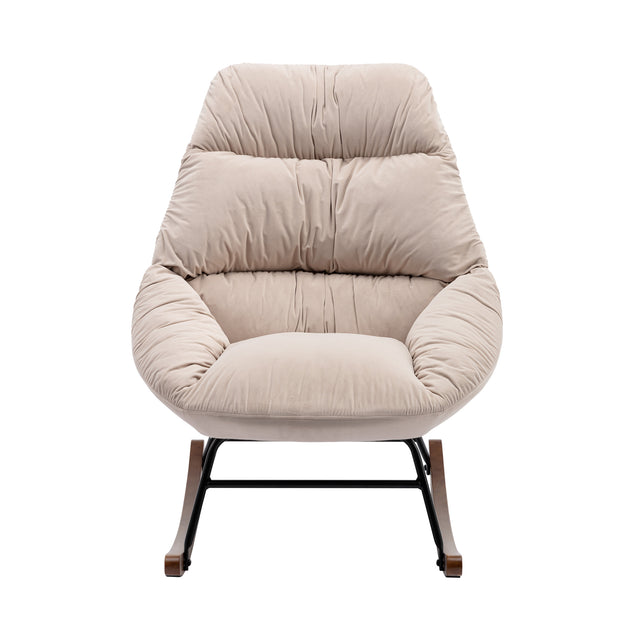 Tufted Upholstered Padded Seat Rocking Chair-Velvet Beige