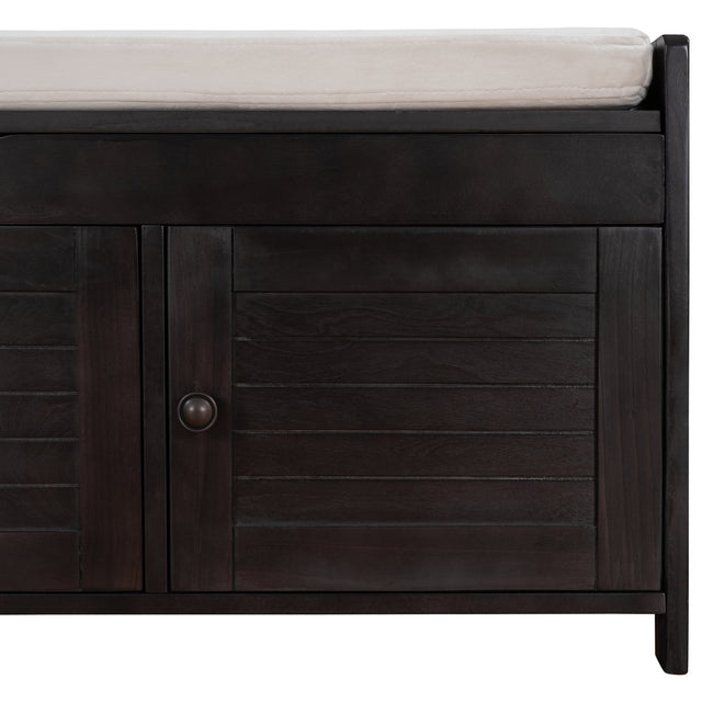 TREXM Storage Bench with 3 Shutter-shaped Doors, Shoe Bench with Removable Cushion and Hidden Storage Space (Espresso)