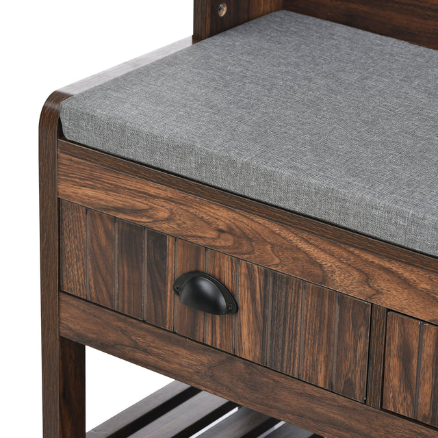 U-Can Hall Tree with 4 Hooks and Hinged Lid, Coat Hanger, Entryway Bench, Storage Bench, 3-in-1 Design, 69INCH, for Entrance, Hallway (Tiger)