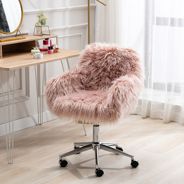 HengMing Modern Faux fur home office chair, fluffy chair for girls, makeup vanity Chair