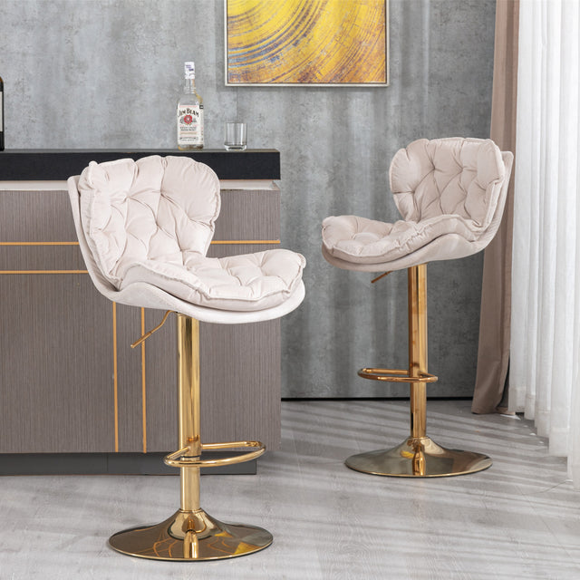 A&A Furniture,Swivel Bar Stools Set of 2, Velvet Counter Height Adjustable Barstools, Dining Bar Chairs Upholstered Modern Bar Stool for Kitchen Island, Cafe, Bar Counter, Dining Room(Beige)