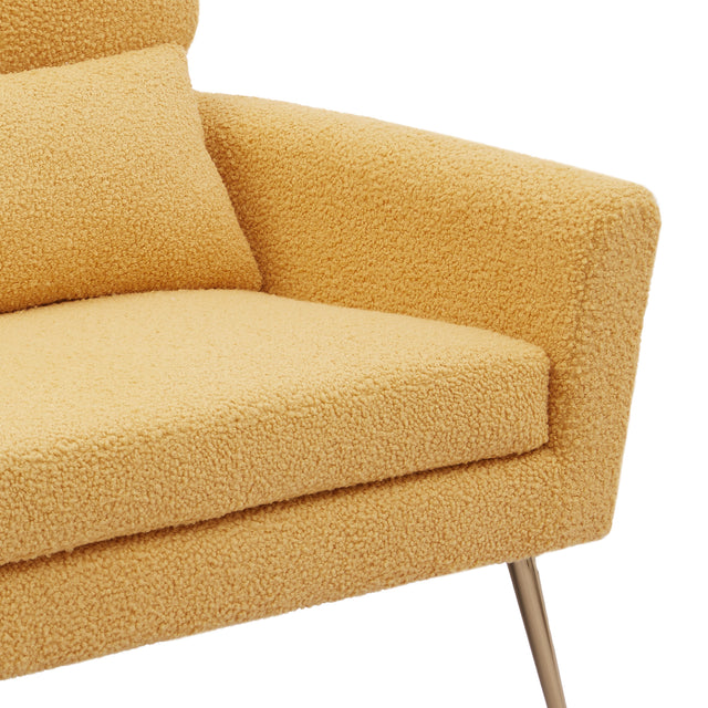 51"W Modern Boucle Loveseat Small Sofa Small Mini Room Couch Two-Seater Sofa With 2 Throw Pillows Gold Metal Legs for Small Space Office Studio Apartment Bedroom, Yellow Boucle