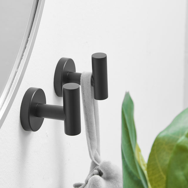 Round Bathroom Robe Hook and Towel Hook in Stainless Steel Matte Black (2-Pack)