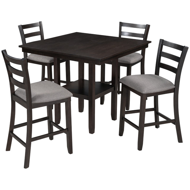 TREXM Set of 4 Wooden Counter Height Dining Chair with Padded Chairs, Espresso
