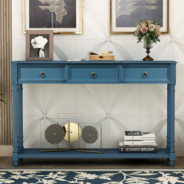 TREXM Console Table Sofa Table with Drawers for Entryway with Projecting Drawers and Long Shelf (Antique Navy)
