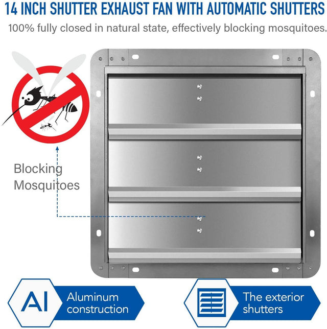 iPower 14 Inch Shutter Exhaust Fan Aluminum,High Speed 1650RPM, 1000 CFM, 1-Pack, Silver