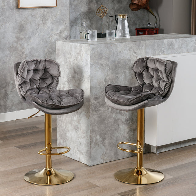 A&A Furniture,Swivel Bar Stools Set of 2, Velvet Counter Height Adjustable Barstools, Dining Bar Chairs Upholstered Modern Bar Stool for Kitchen Island, Cafe, Bar Counter, Dining Room(Gray)