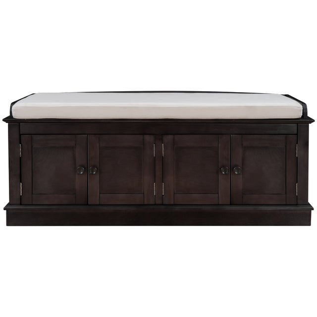 TREXM Storage Bench with 4 Doors and Adjustable Shelves, Shoe Bench with Removable Cushion for Living Room, Entryway (Espresso)