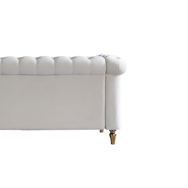 Chesterfield Velvet Sofa 84.65 inch for Living Room Beige Color
