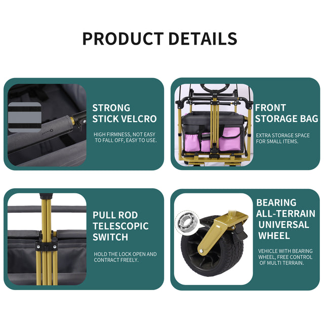 Push & Pull Utility Folding Wagon with Removable Canopy