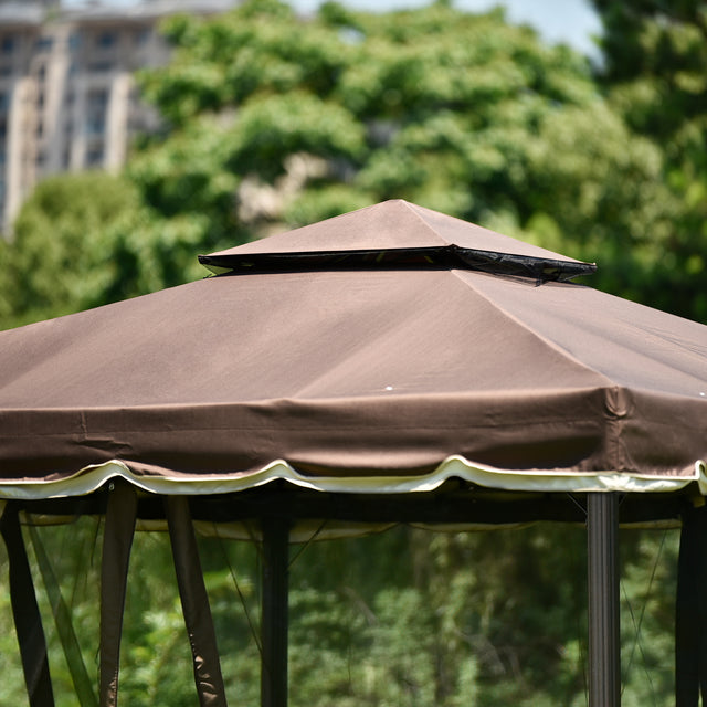 TOPMAX 9.8Ft. Wx9.8Ft.L Outdoor Iron Vented Dome Top Patio Gazebo with Netting for Backyard, Poolside and Deck, Brown