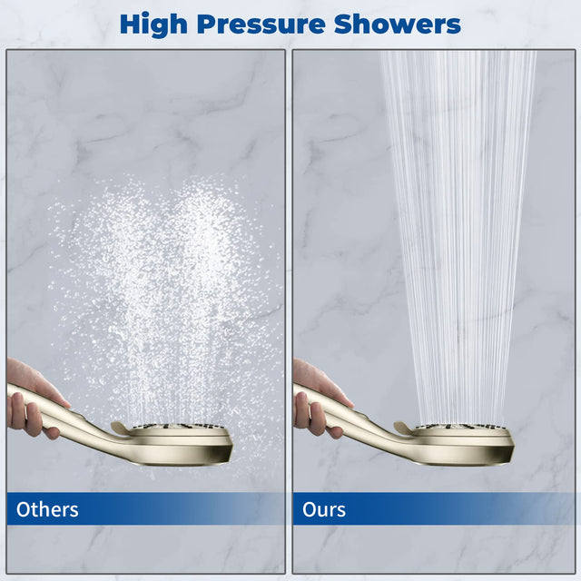 Shower Head Combo - 4.5" 6-Setting Handheld Showerhead and 7" 5-Setting Rainfall Spray, One Click for High Pressure/Trickle Mode, with 70β Longer Stainless Steel Hose, Brushed Nickel