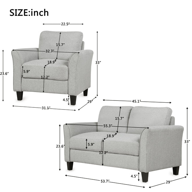 Living Room Furniture Armrest Single Sofa and Loveseat Sofa (Light Gray)