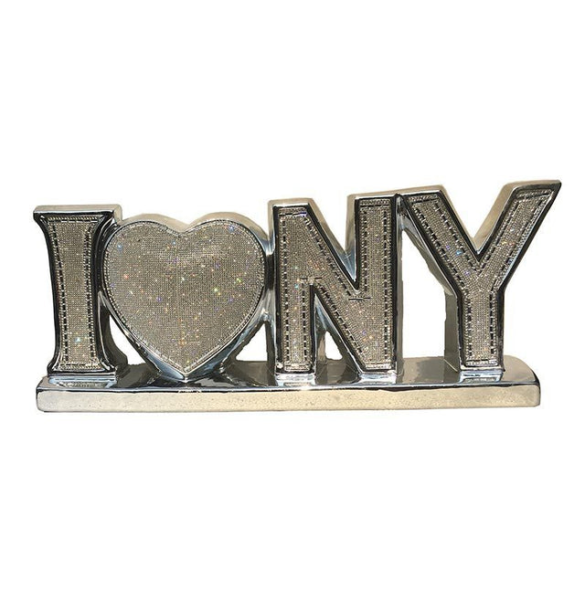 "I Love New York" Ceramic Chrome Plated Table Top in Diamond Incrustation (20-in x 4-in x 8-in)