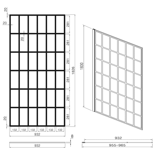 Shower Door 34" W x 72" H Single Panel Frameless Fixed Shower Door, Open Entry Design in Matte Black