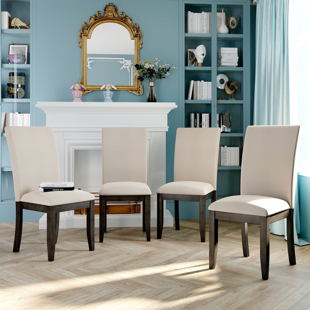 TOPMAX Farmhouse 4-Piece Wood Dining Chair Set for 4, Kitchen Upholstered Dining Chairs for Small Places, Gray Legs+Beige Cushion