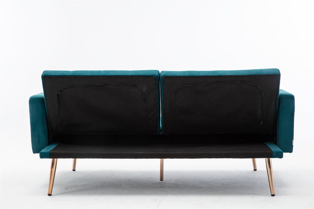 COOLMORE Velvet Sofa , Accent sofa .loveseat sofa with rose gold metal feet and Teal Velvet