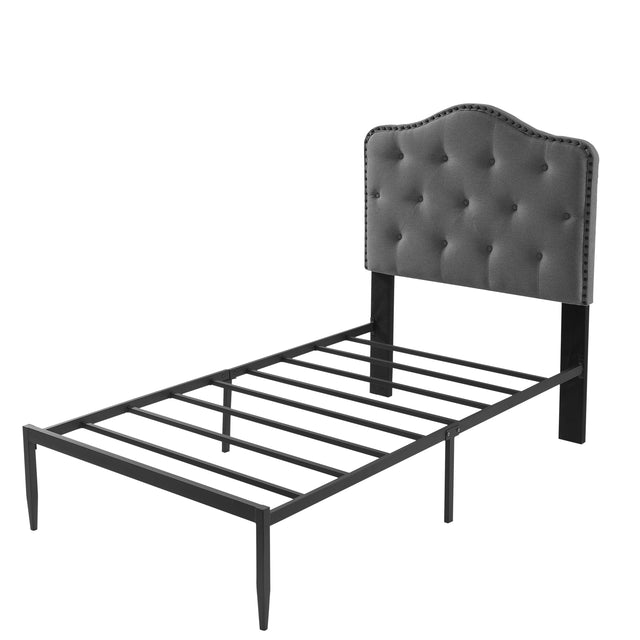 B113 Twin bed, Beautiful headboard with buttons Strong iron frame with high temperature paint
