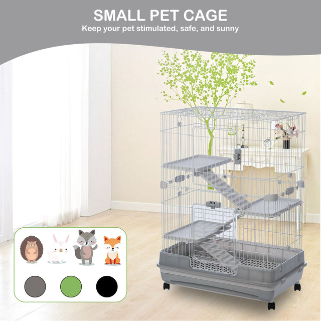 4-Tier 32"Small Animal Metal Cage Height Adjustable with Lockable Casters Grilles Pull-out Tray for Rabbit Chinchilla Ferret Bunny Guinea Pig Squirrel Hedgehog(GREY)(=OLD SKU:W69133215)