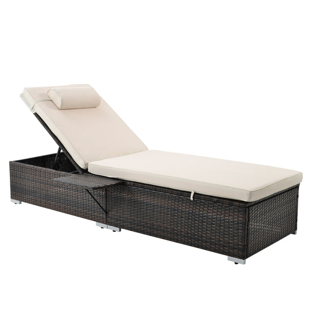 SAME AS W213S00074 :Outdoor PE Wicker Chaise Lounge - 2 Piece patio lounge chair; chase longue; lazy boy recliner; outdoor lounge chairs set of 2;beach chairs; recliner chair with side table