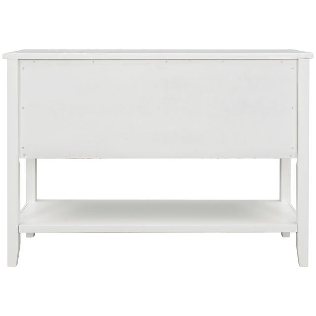 TREXM Cambridge Series Buffet Sideboard Console Table with Bottom Shelf (White)