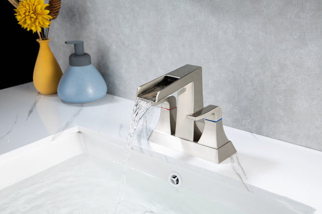 2-Handle Lavatory Faucet Brushed Nickel Bathroom Sink Faucet with Metal Pop-up Drain and Faucet Supply Lines