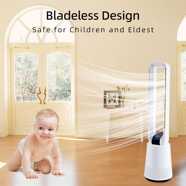 Simple Deluxe 38 inch Tower Fan, 3 Speeds & 15 Hours Timer, 45 ° Oscillating Bladeless Fan, with Remote Control, Air Circulator Fan for Room, White
