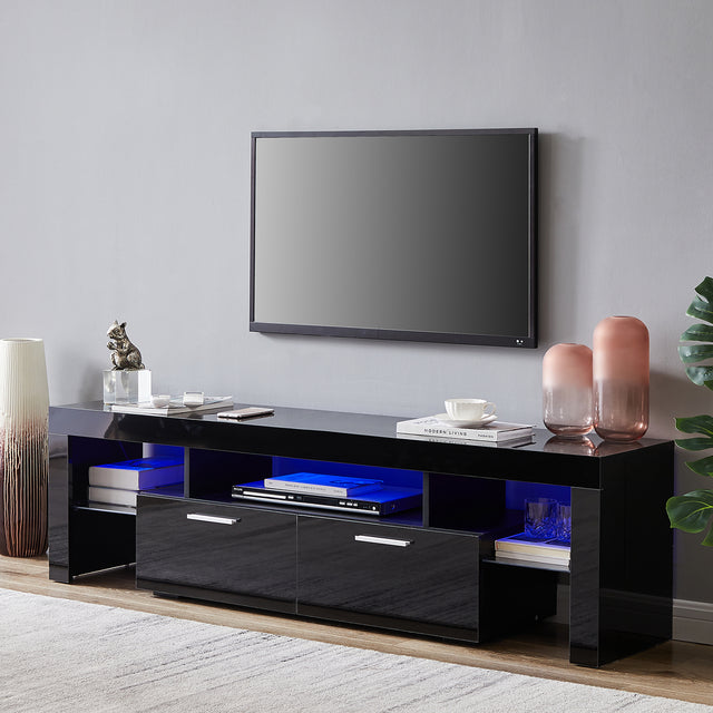 20 minutes quick assemble,Black morden TV Stand with LED Lights,high glossy front TV Cabinet,can be assembled in Lounge Room, Living Room or Bedroom,color:black
