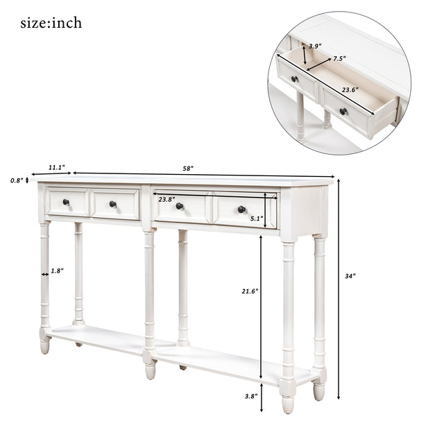 TREXM Console Table Sofa Table Easy Assembly with Two Storage Drawers and Bottom Shelf for Living Room, Entryway (Ivory White)