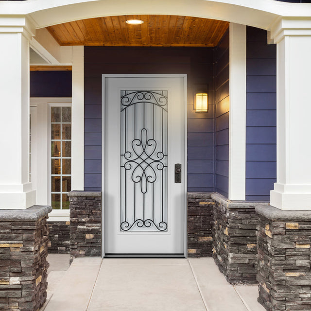37.5inx81.5in Left Hand Inswing Wrought Iron Fiber Glass Prehung Entry Door .
