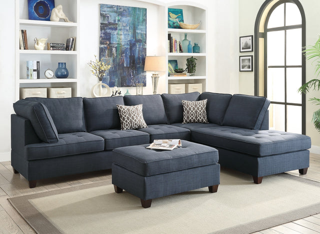 Cocktail Ottoman Dorris Fabric Dark Blue Color W Tufted Seats Ottomans