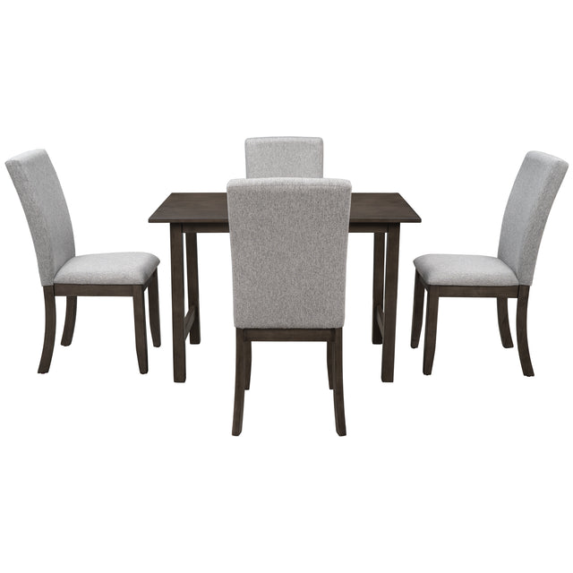 TOPMAX Farmhouse 5-Piece Wood Dining Table Set for 4, Kitchen Furniture Set with 4 Upholstered Dining Chairs for Small Places, Gray Table+Gray Chair
