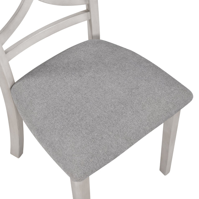 TOPMAX Farmhouse Rustic Wood 4-Piece Kitchen Dining Upholstered Padded Chairs, Light Grey+White