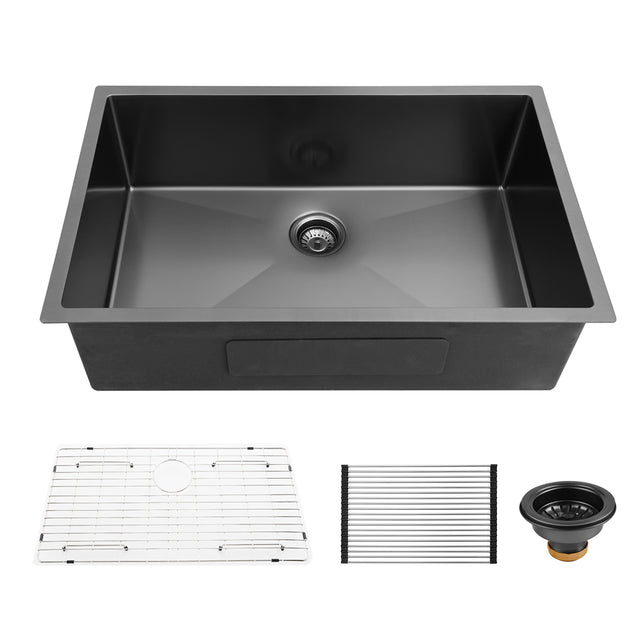 33" x 21" x 10" Undermount Kitchen Sink 16 Gauge Stainless Steel Single Bowl Kitchen Sink Gunmetal Black