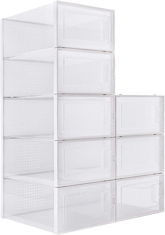 Foldable Shoe Box, Stackable Clear Shoe Storage Box - Storage Bins Shoe Container Organizer, 8 Pack,White