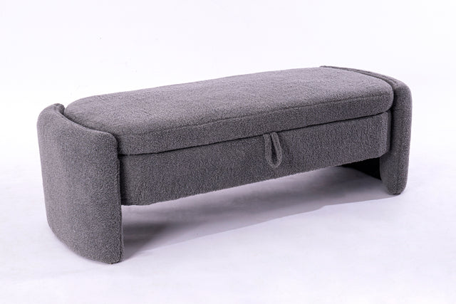 2152 Footstool with storage function gray teddy fabric suitable for hallway bedroom living room