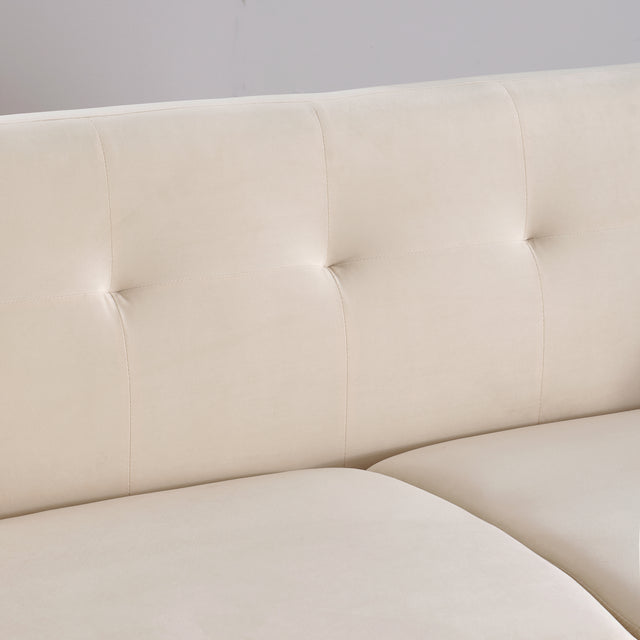 Modern beige velvet sand living room sofa with midfoot and two throw pillows