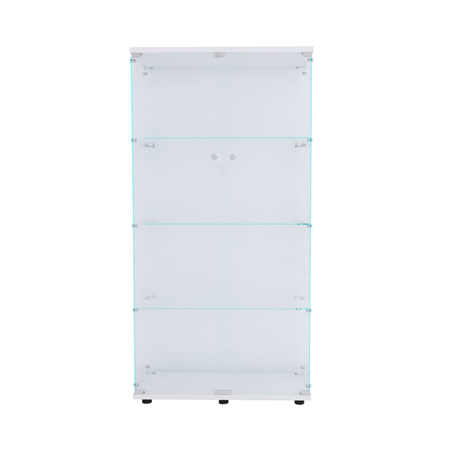 Two-door Glass Display Cabinet 4 Shelves with Door, Floor Standing Curio Bookshelf for Living Room Bedroom Office, 64.56” x 31.69”x 14.37”, White
