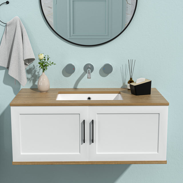 Bathroom Sink Rectangle Deep Bowl Pure White Porcelain Ceramic Lavatory Vanity Sink Basin with Overflow