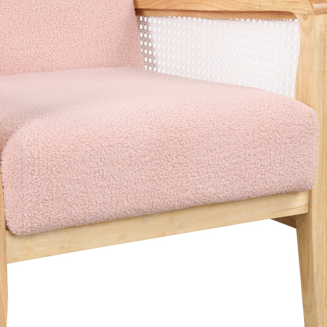 【EAT 3.10】Mid-Century Armchair Rattan Mesh Upholstered Accent Chair,Teddy Short Plush Particle Velvet Armchair for Living Room,Bedroom, Office, Studio,Pink