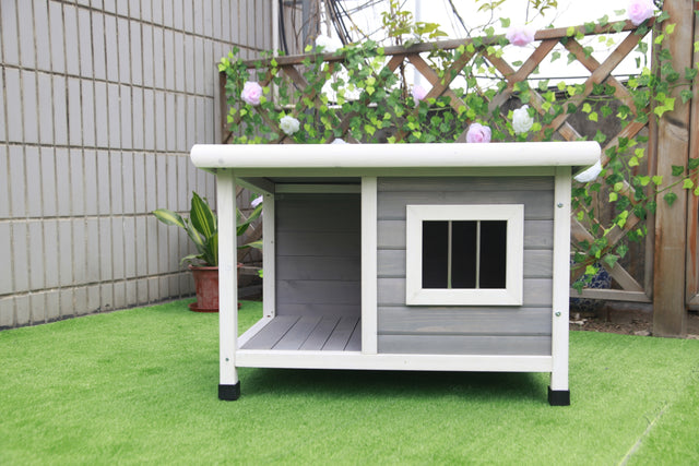 Dog House Outdoor with Balcony, Durable and Thicken Panel, Waterproof Roof, Small Dog House