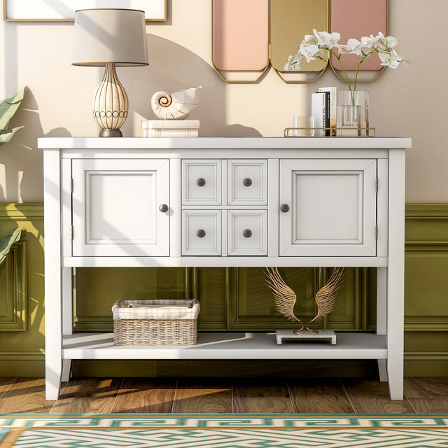 TREXM Cambridge Series Buffet Sideboard Console Table with Bottom Shelf (White)