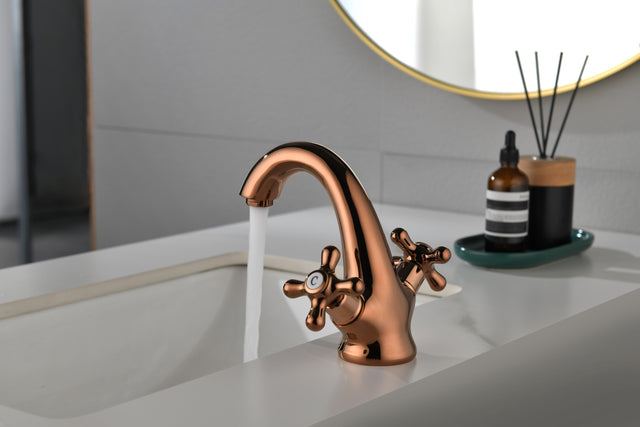 Rose Gold Bathroom Sink Faucet 2 Single Hole Vanity Vessel Sink Basin Cold and Hot Water Deck Mounted
