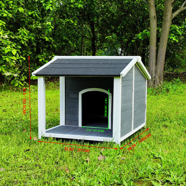 Large Outdoor Wooden Dog House, Waterproof Dog Cage, Windproof and Warm Dog Kennel with Porch Deck